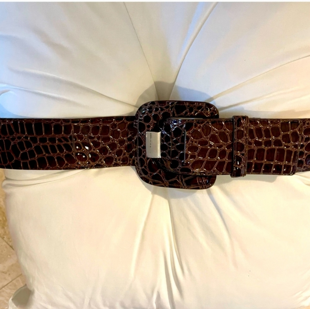 Brown Patent Snakeskin Waist Belt